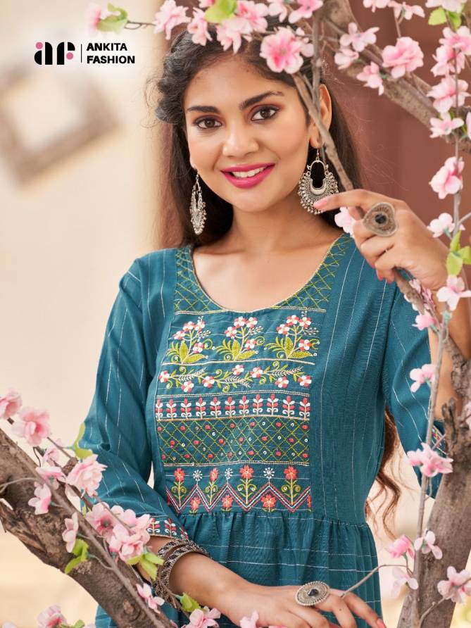 Ankita Weekend Festive Wear Wholesale Cotton Embroidery Anarkali Kurtis